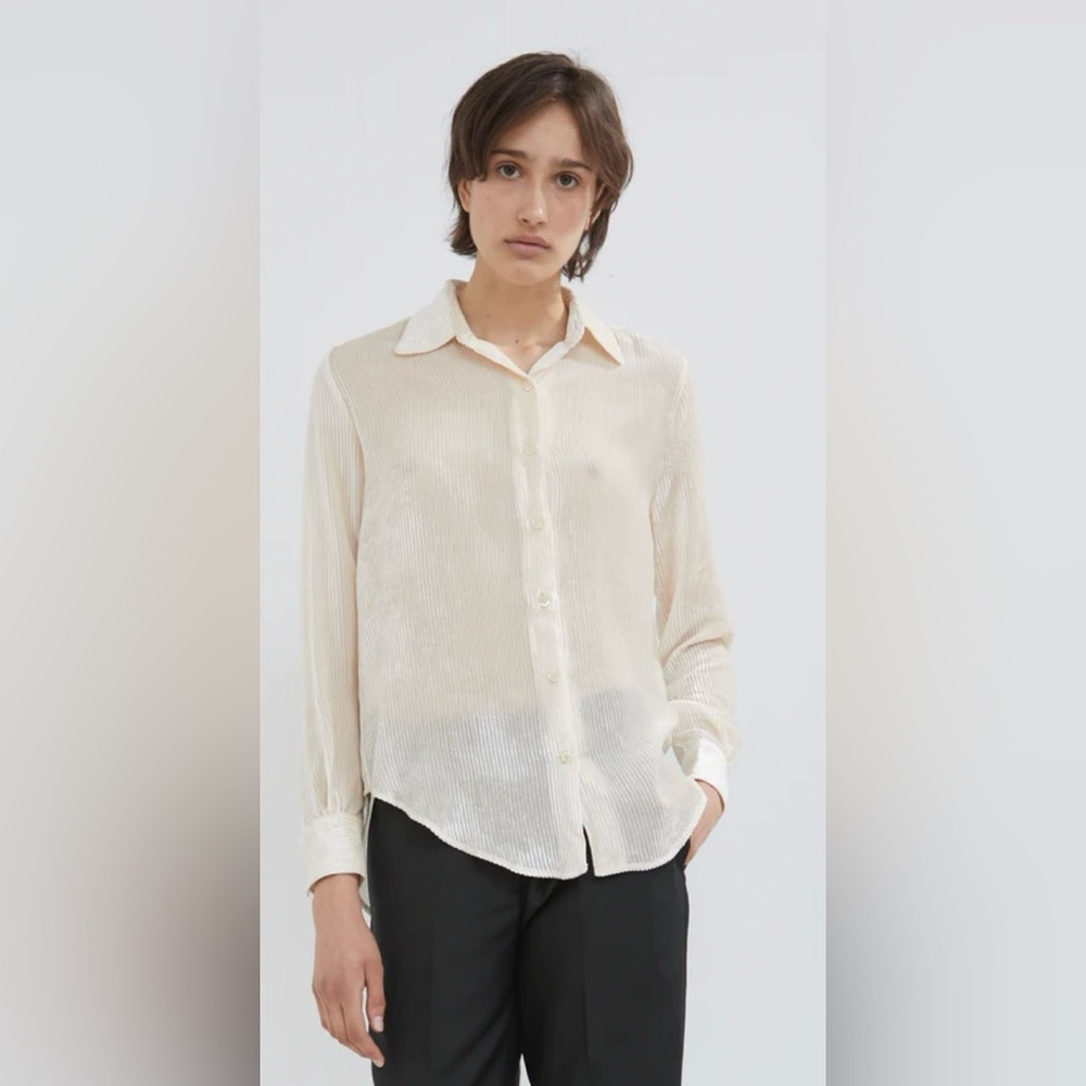 OFFICINE GENERALE $515 Designer Velvet Silk Corduroy Shirt Blouse Top Button Up